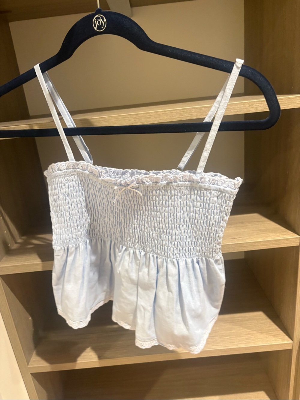 Edikted Light Blue Smocked Peplum Spaghetti Strap Tank